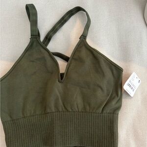 Free People Deep Green Ribbed Sports Bra